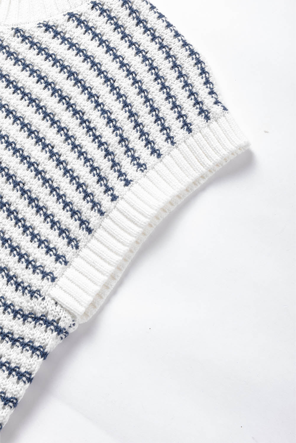 Blue Stripe Ribbed Trim Loose Fit Knitted Sweater Vest - Glimmer Road 