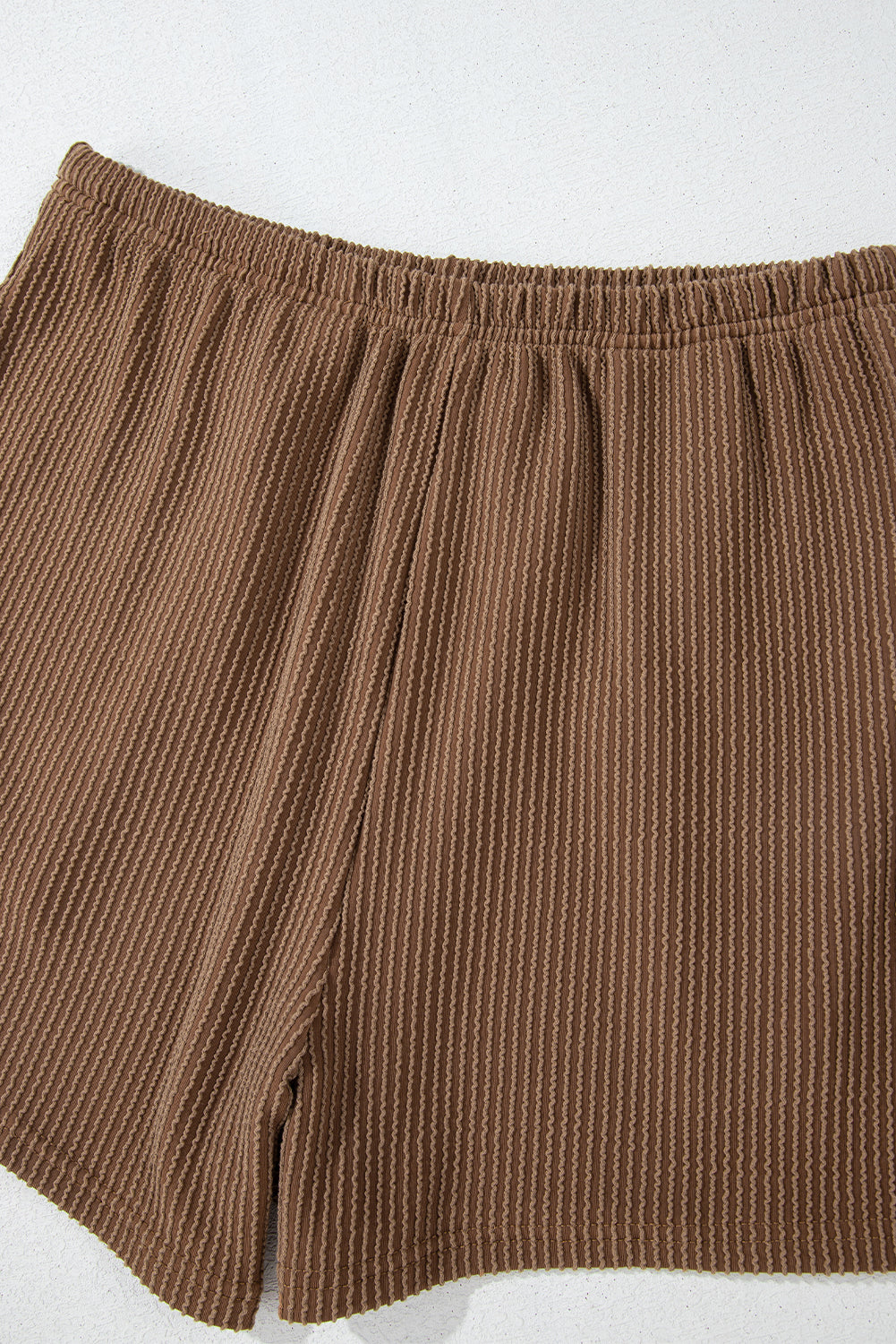 Parchment Corded Knit Long Sleeve Top and High Waist Shorts Set - Glimmer Road 