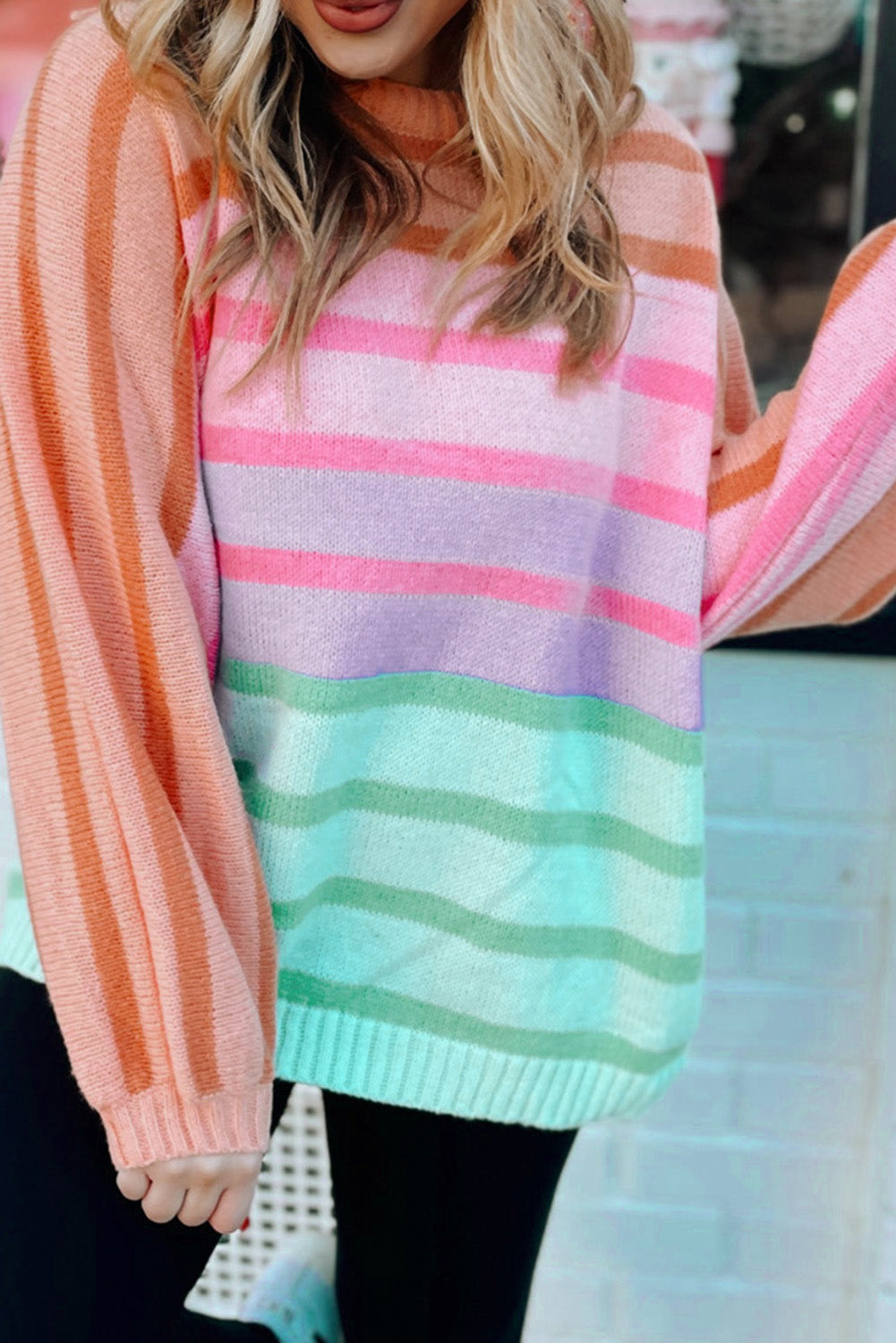 Yellow Stripe Gradient Striped Ribbed Edge Loose Sweater - Glimmer Road 