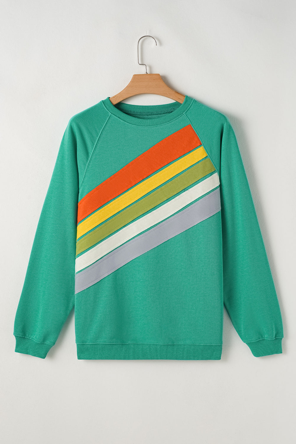 Beau Blue Rainbow Colorblock Striped Pullover Sweatshirt