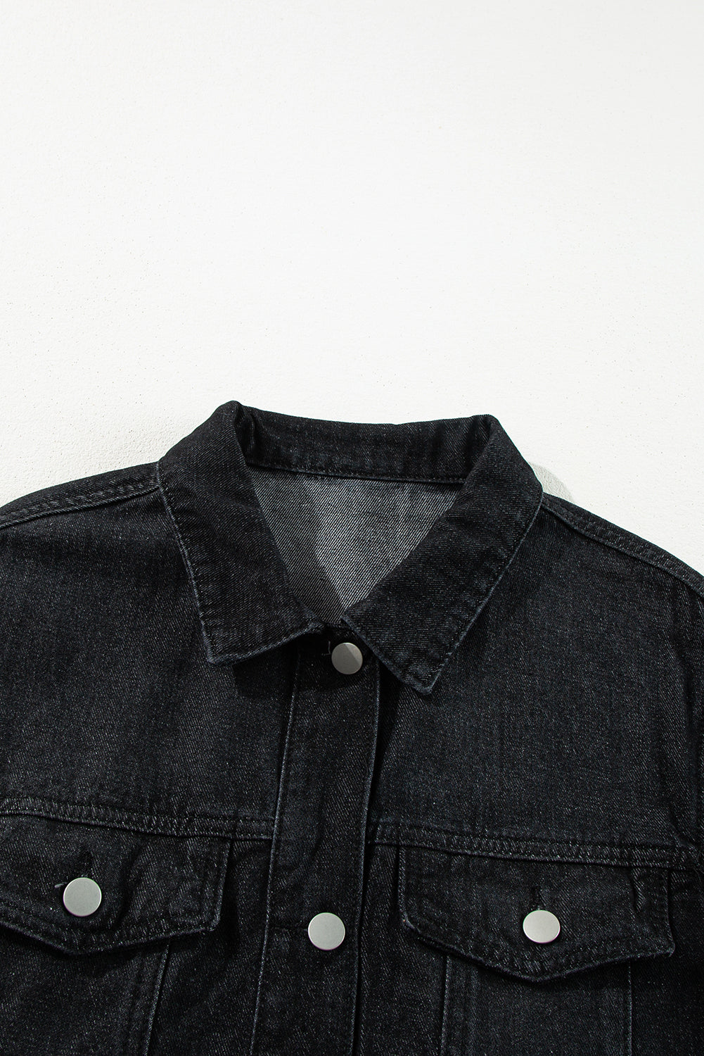 Black Raw Edge Ruffled Short Sleeve Denim Jacket - Glimmer Road 