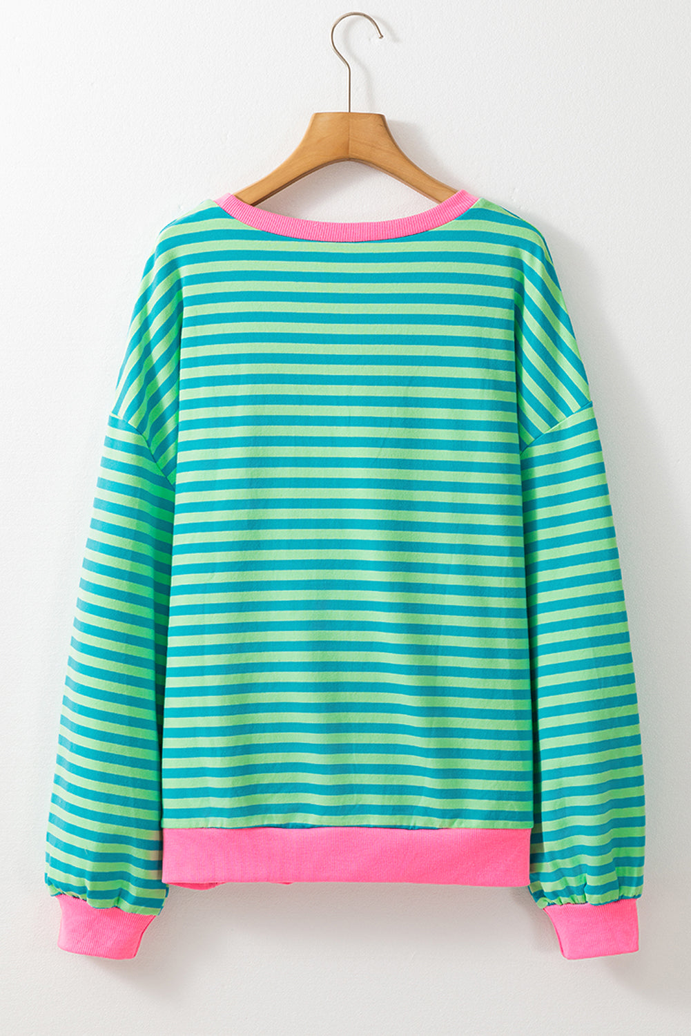 Sky Blue Stripe Oversized Contrast Trim Pullover Sweatshirt - Glimmer Road 