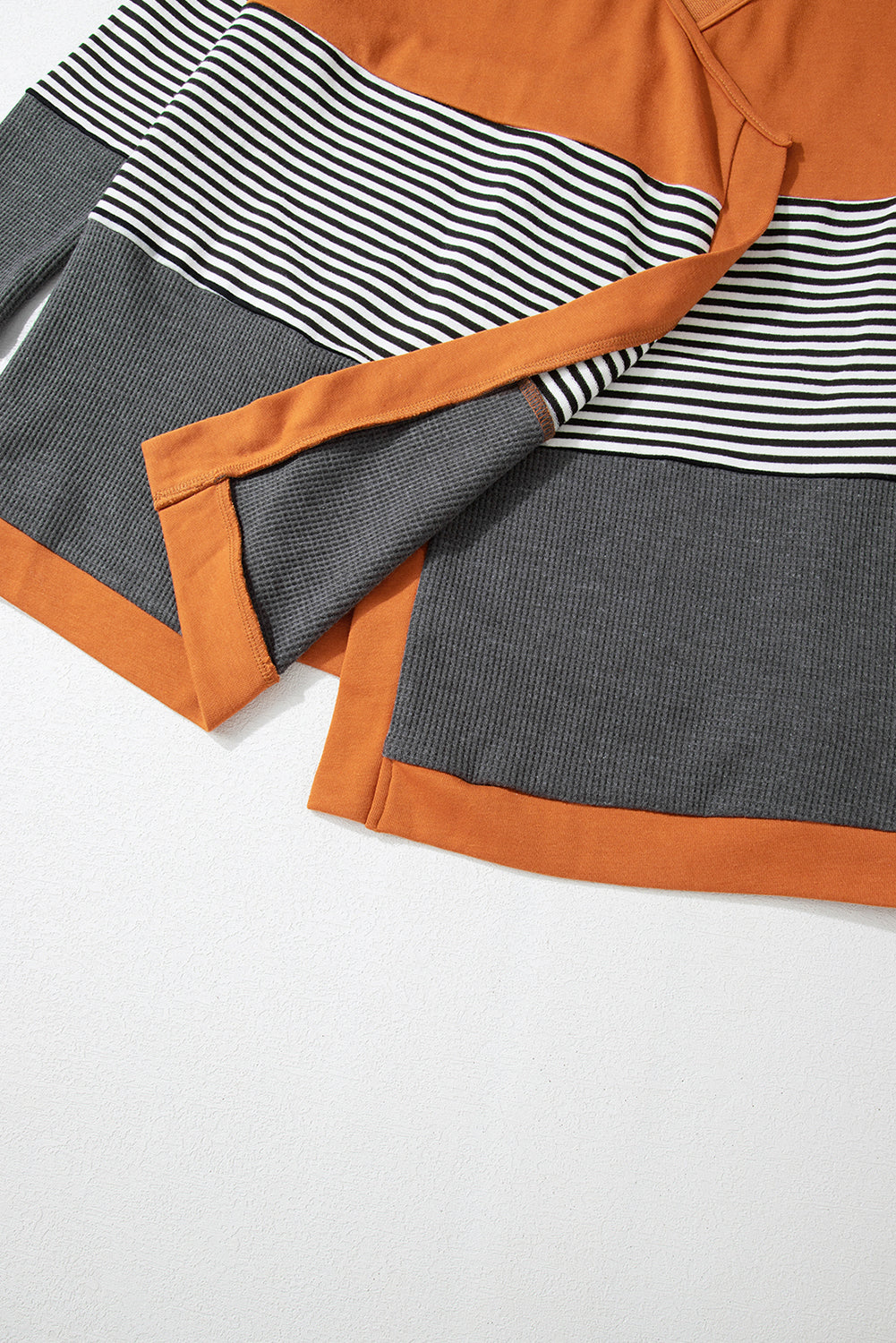 Orange Colorblock Striped Patchwork Open Cardigan