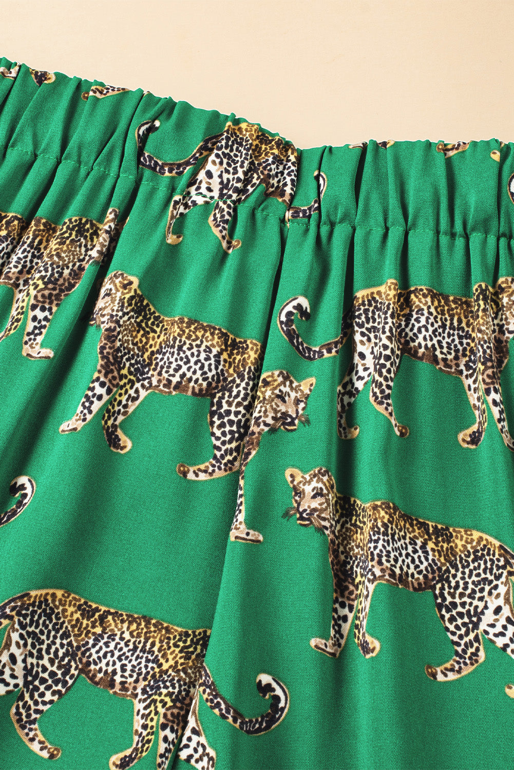 Green Cheetah Print Short Sleeve Shirt and Pants Pajama Set