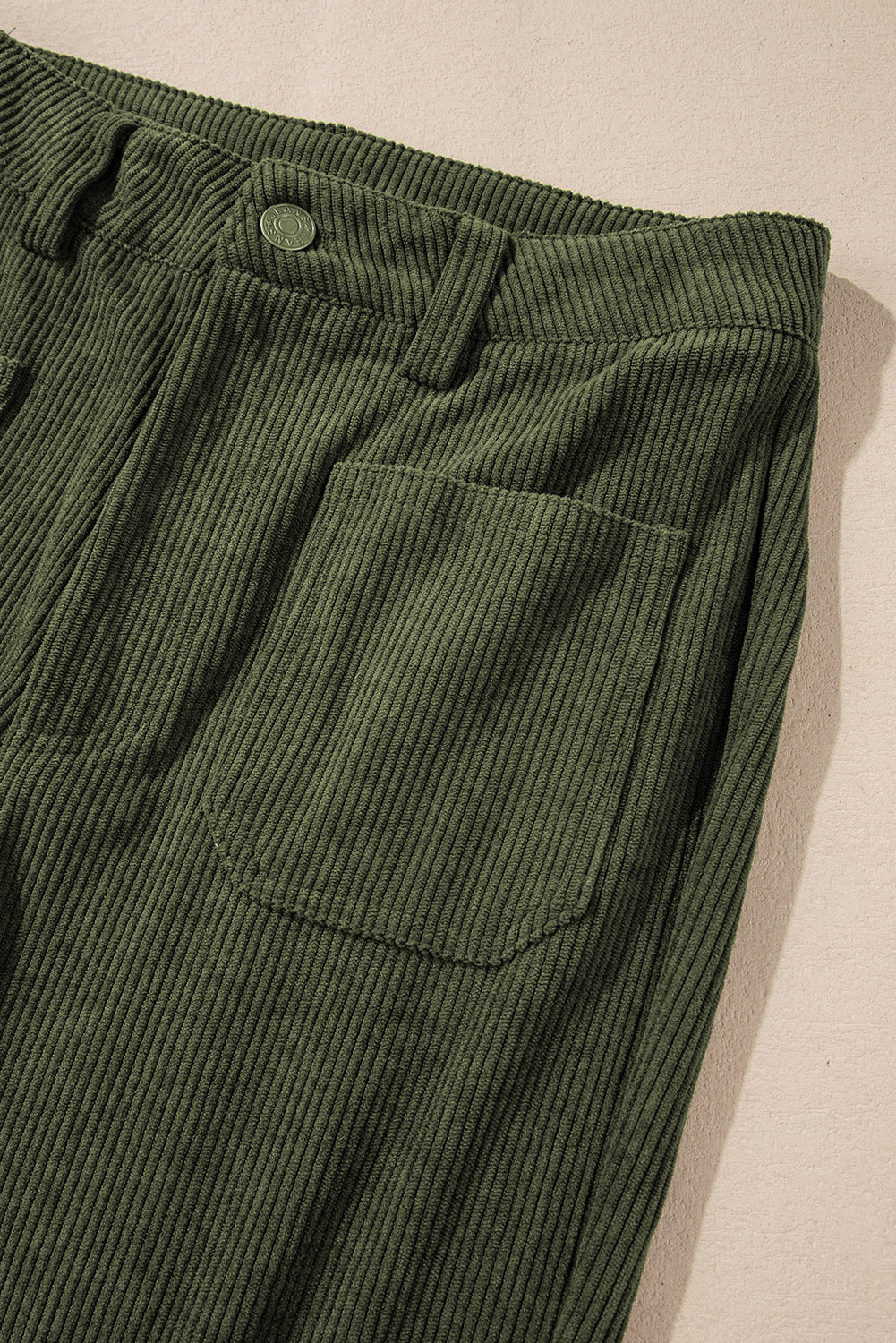 Green High Waist Square Pockets Corduroy Pants - Glimmer Road 