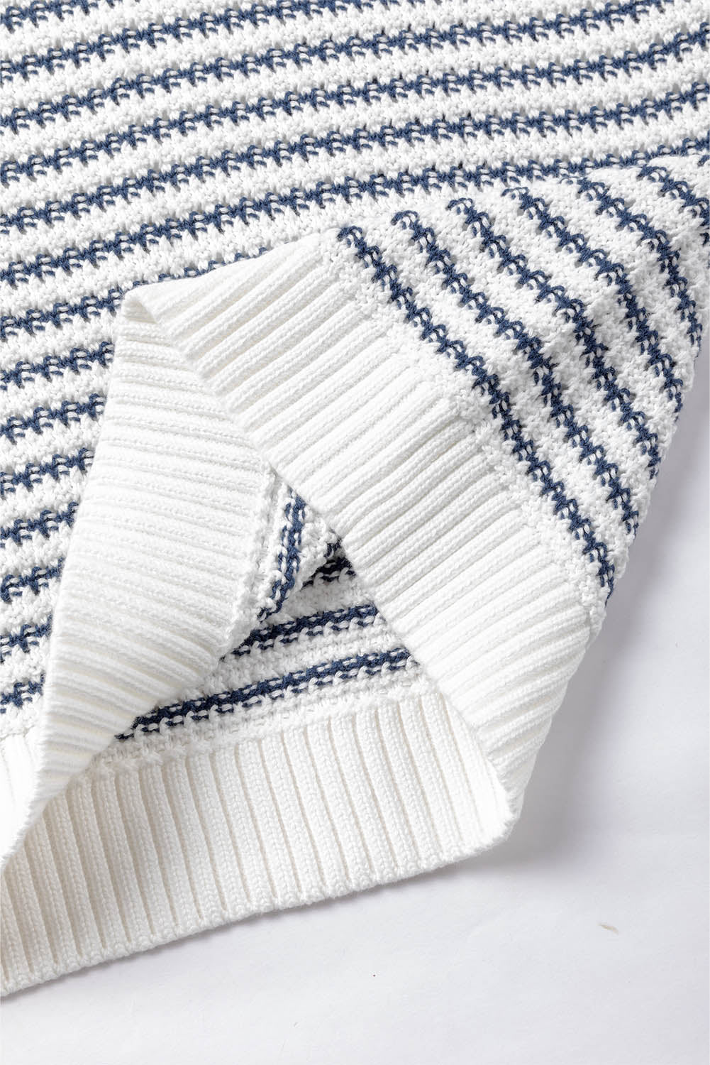 Blue Stripe Ribbed Trim Loose Fit Knitted Sweater Vest - Glimmer Road 