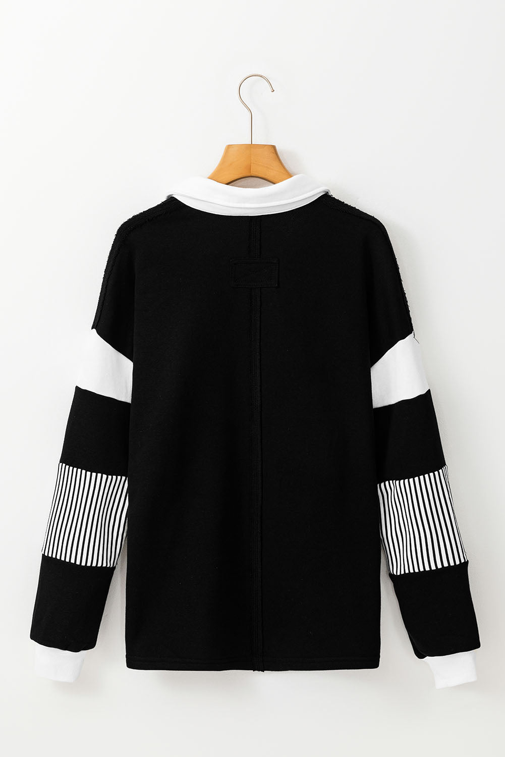 Black Striped Colorblock Patchwork Collar Sweatshirt - Glimmer Road 