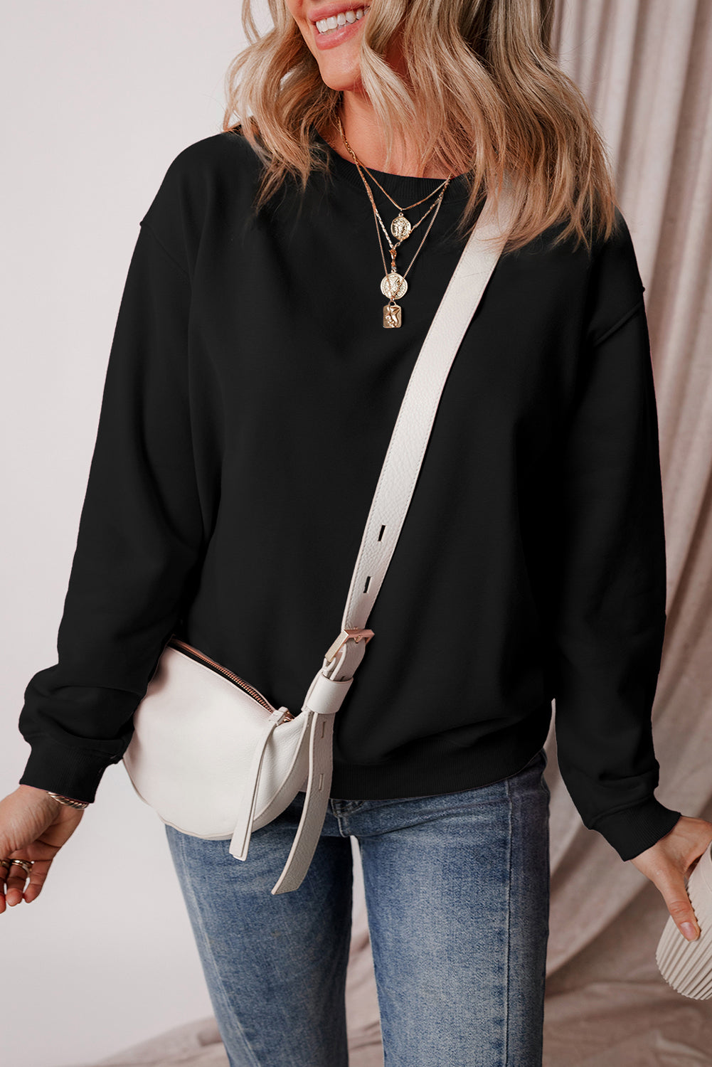 Smoke Green Solid Fleece Lined Drop Shoulder Terry Sweatshirt - Glimmer Road 