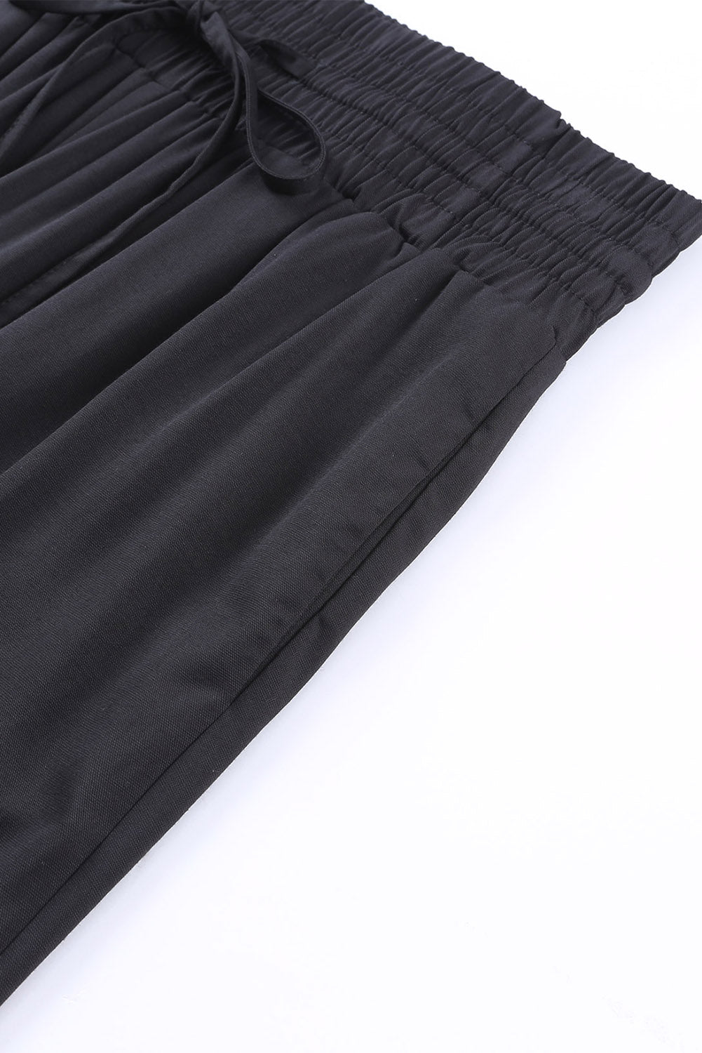 Black Drawstring Elastic Waist Casual Wide Leg Pants - Glimmer Road 