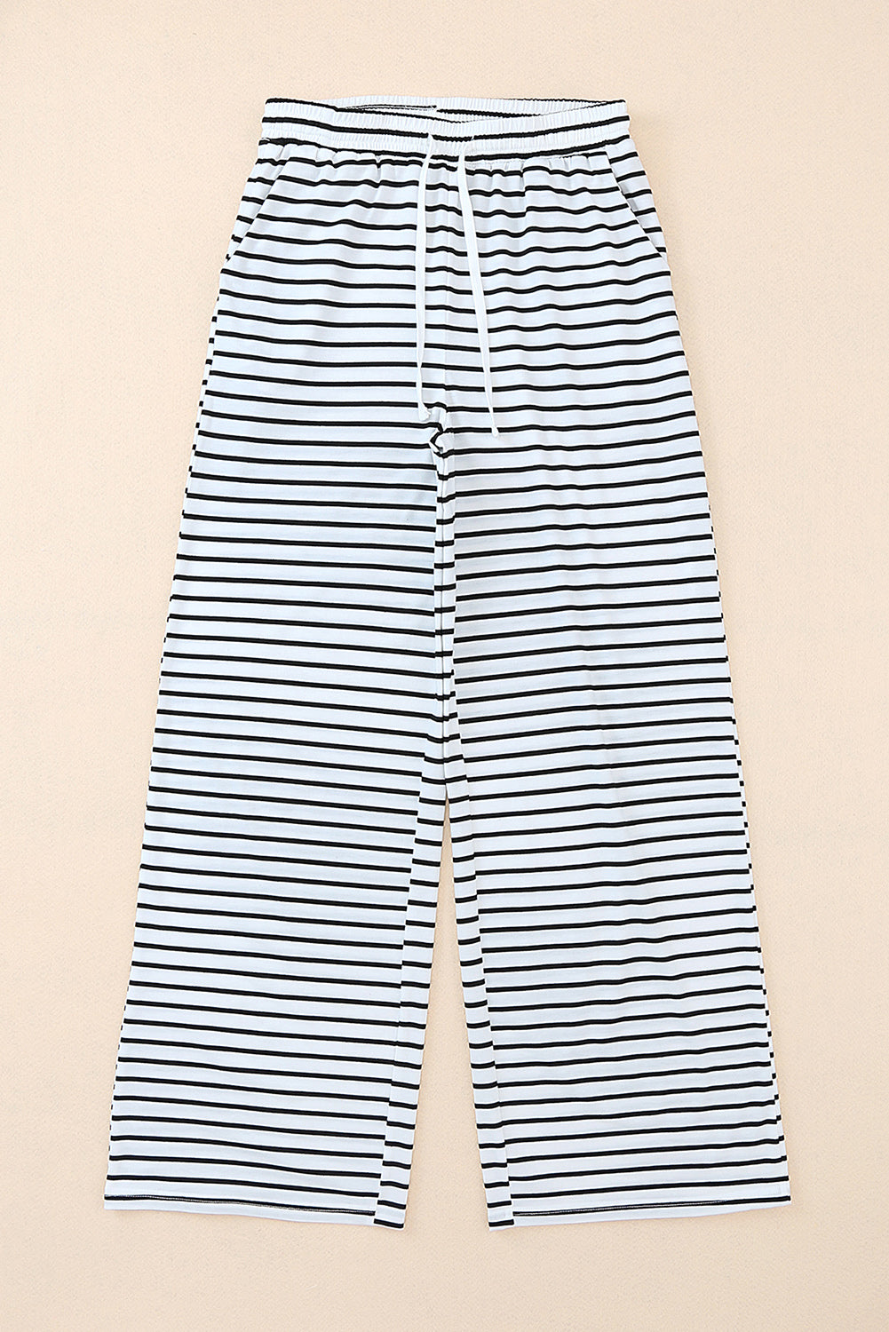 White Drawstring Striped Wide Leg Pants - Glimmer Road 