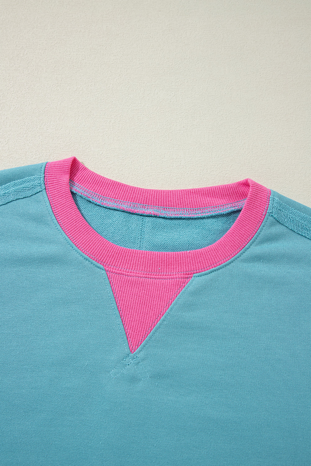 Light Blue Colorblock Patchwork Crew Neck Loose Sweatshirt - Glimmer Road 