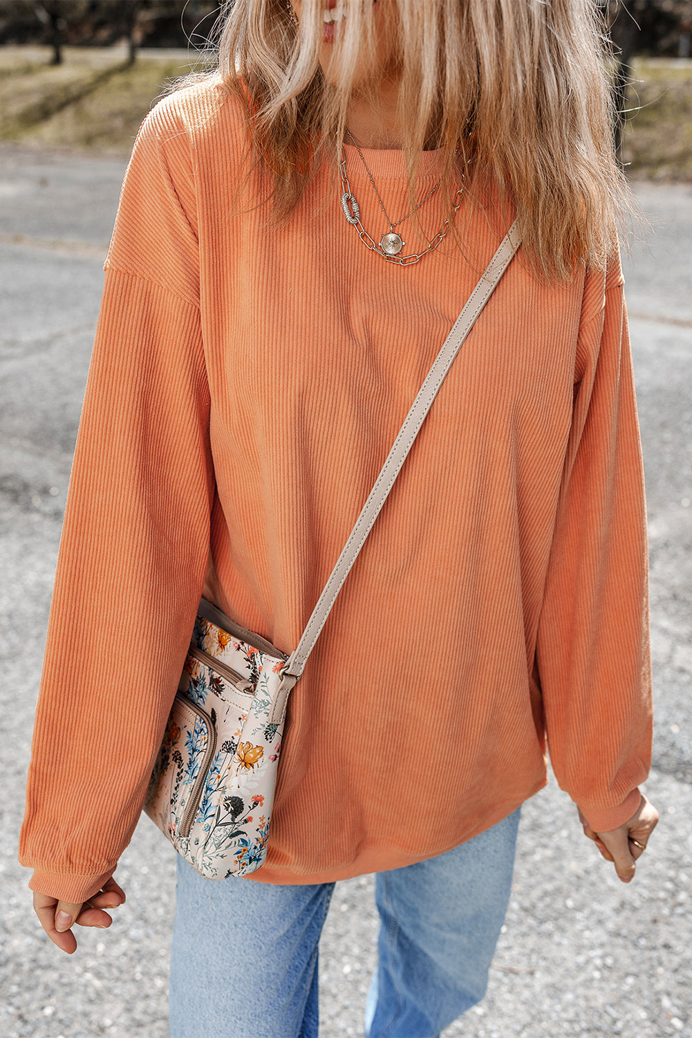 Orange Ribbed Corduroy Oversized Sweatshirt - Glimmer Road 