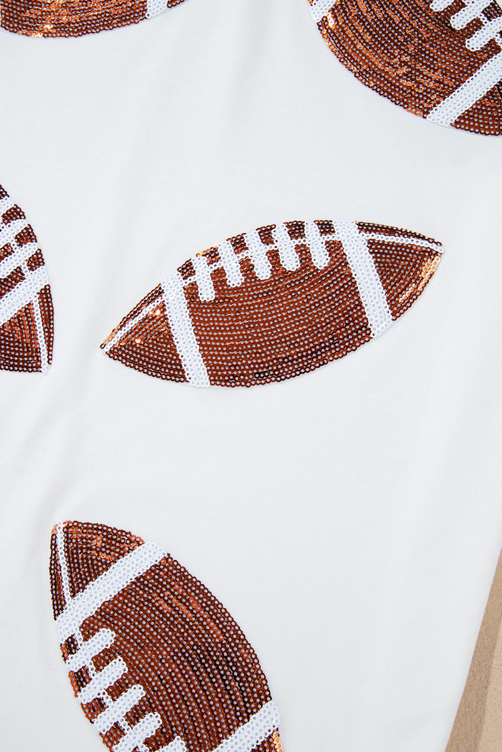 White Sequined Rugby Football Graphic Cotton T Shirt - Glimmer Road 