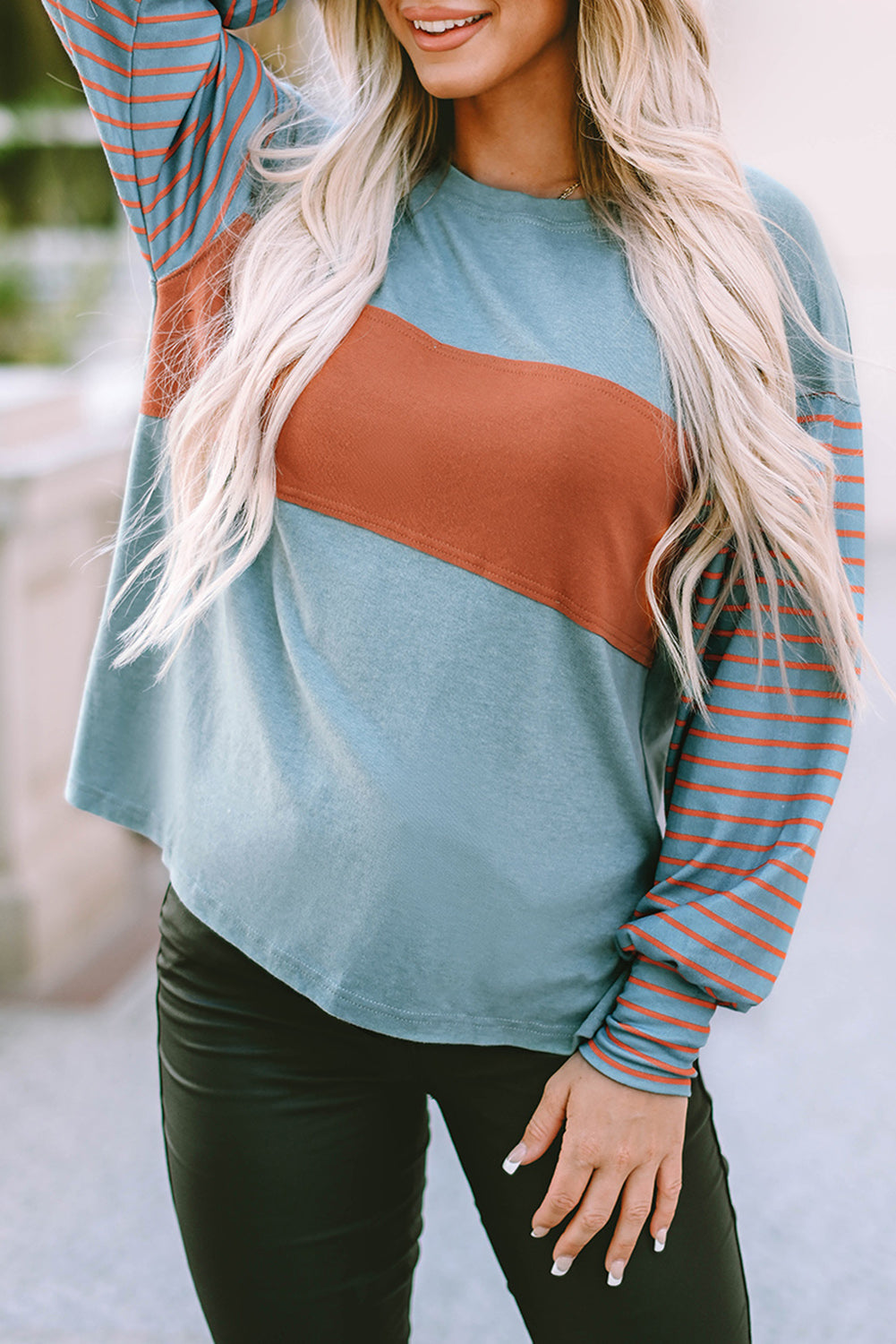 Green Colorblock Striped Bishop Sleeve Top - Glimmer Road 