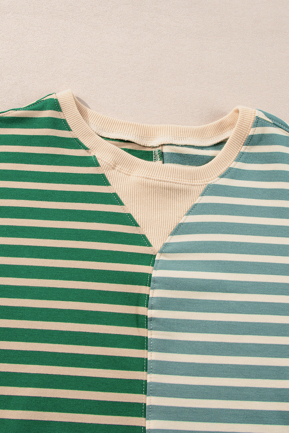 Green Stripe Casual Stripe Colorblock Drop Shoulder Oversize Sweatshirt