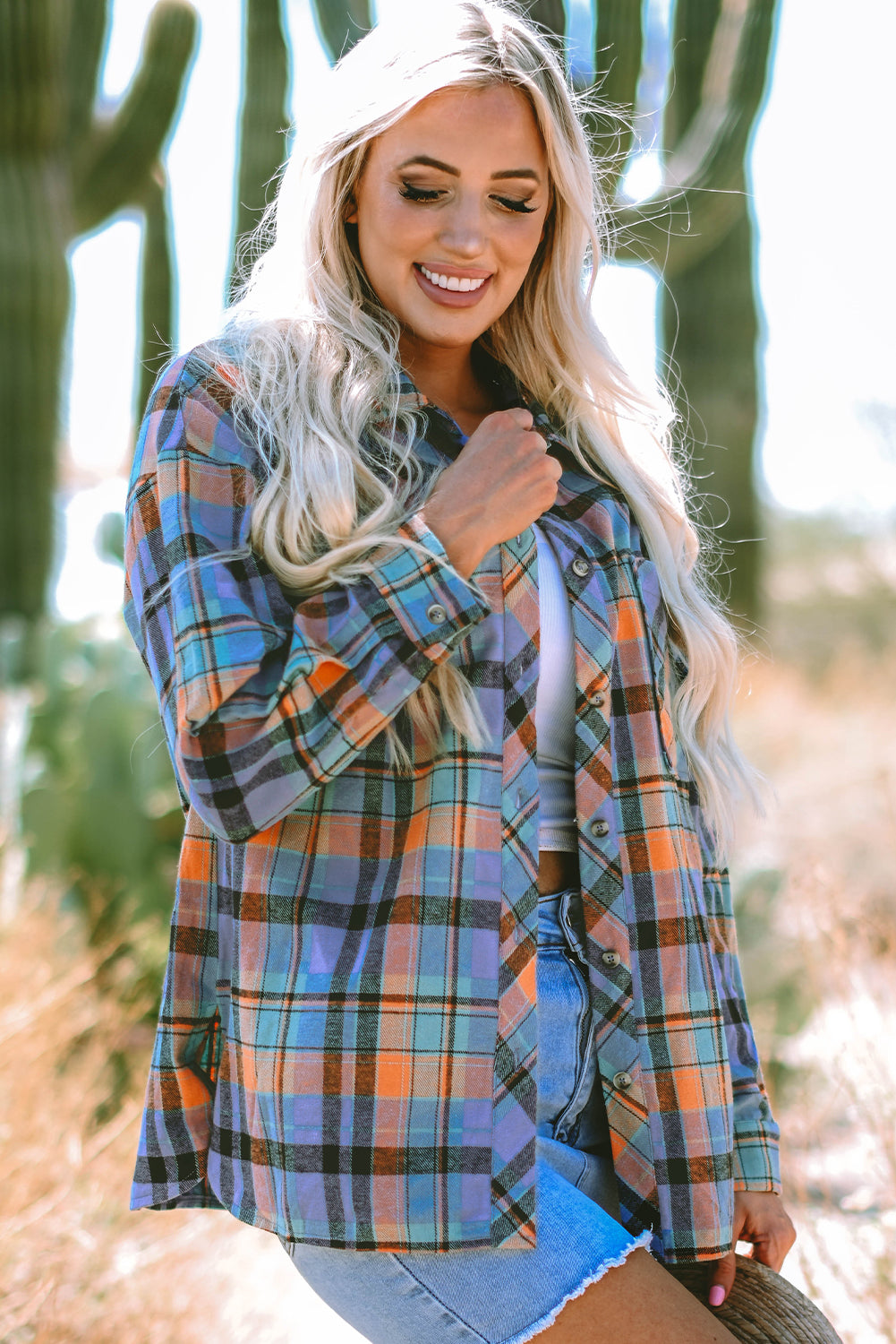 Orange Plaid Print Loose Vintage Shirt - Glimmer Road 