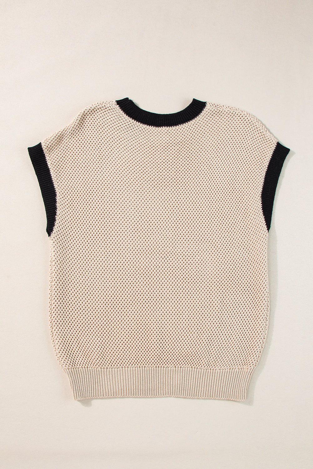 Light French Beige Contrast Trim Round Neck Batwing Sleeve Sweater Top - Glimmer Road 