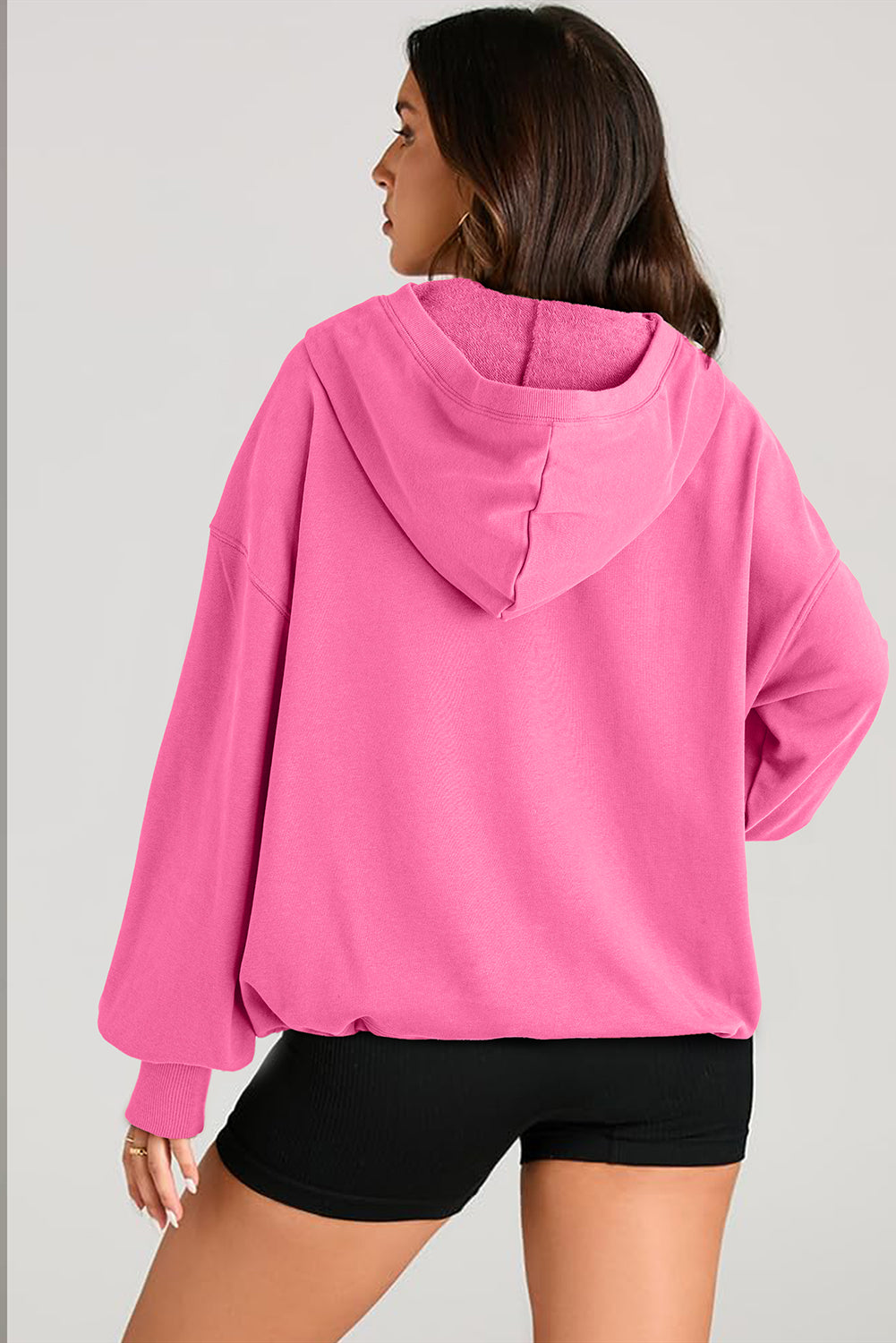 Light Grey Solid Kangaroo Pocket Half Zipper Oversized Hoodie - Glimmer Road 