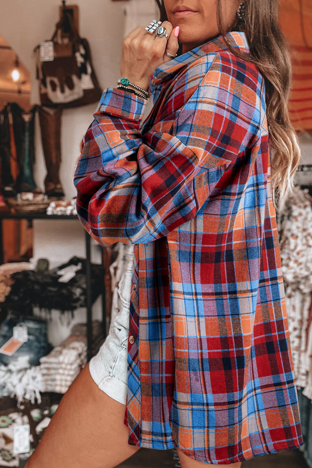 Red Plaid Print Loose Vintage Shirt - Glimmer Road 