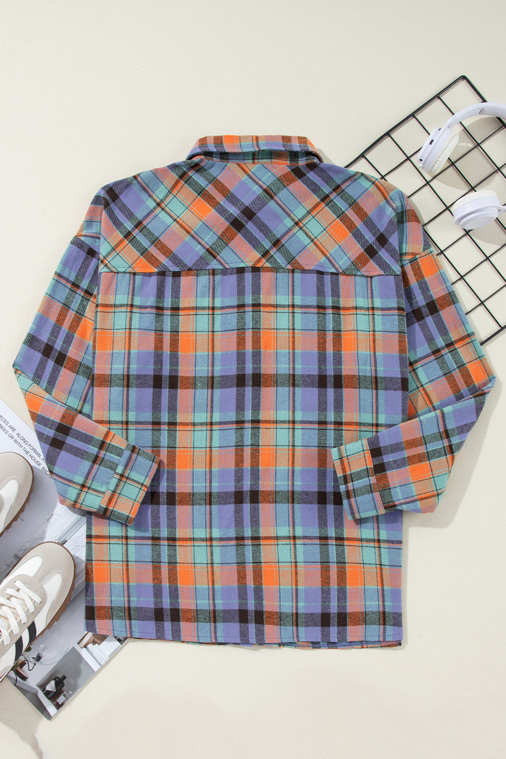 Orange Plaid Print Loose Vintage Shirt - Glimmer Road 