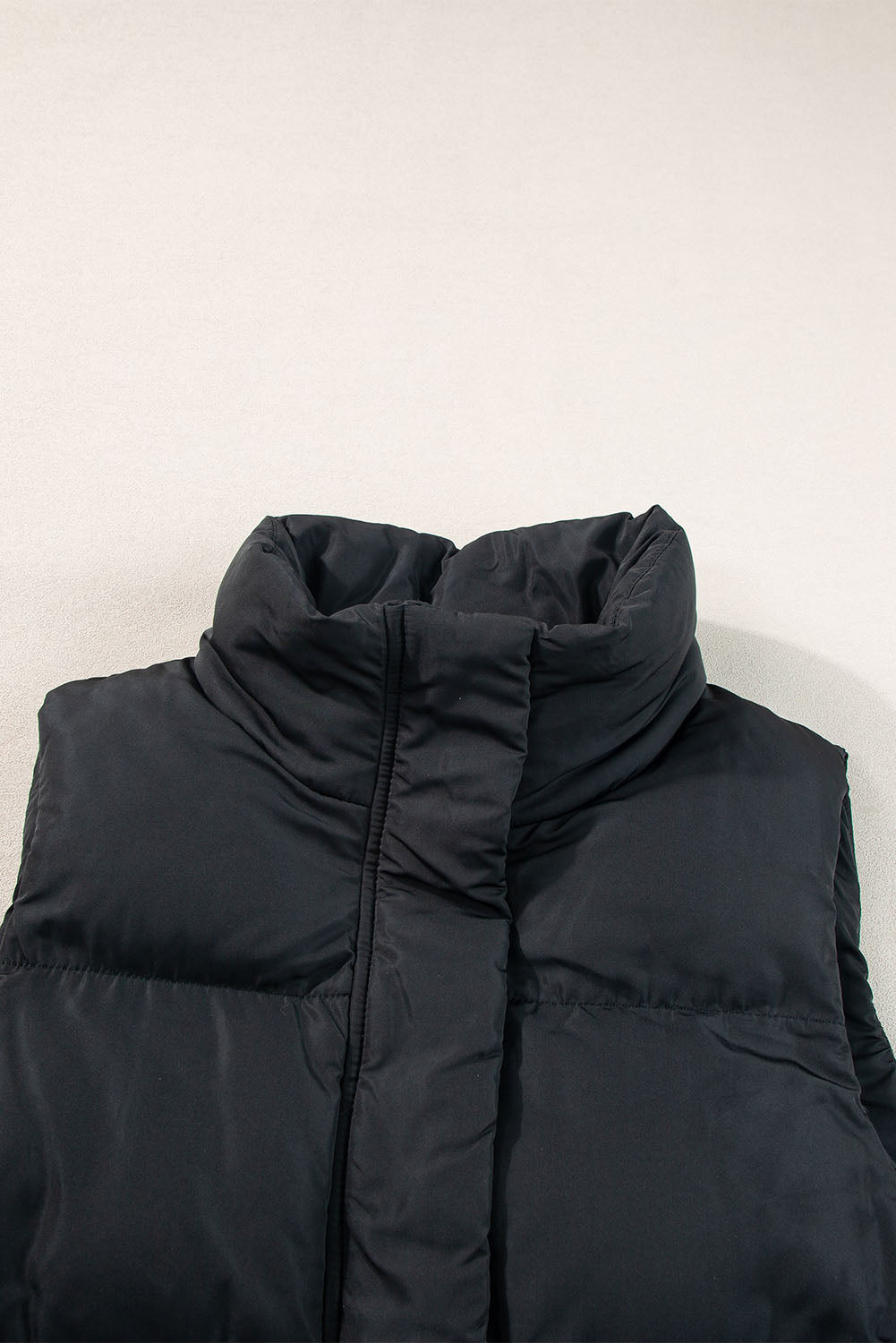 Coffee Windproof Longline Full Zipper Puffer Vest with Pockets