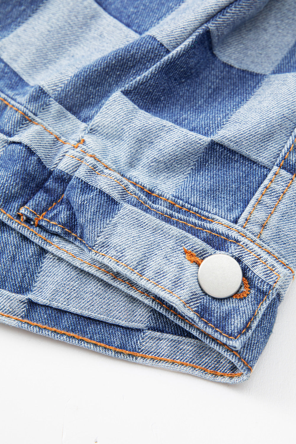 Light Blue Checkered Patchwork Button up Denim Jacket - Glimmer Road 