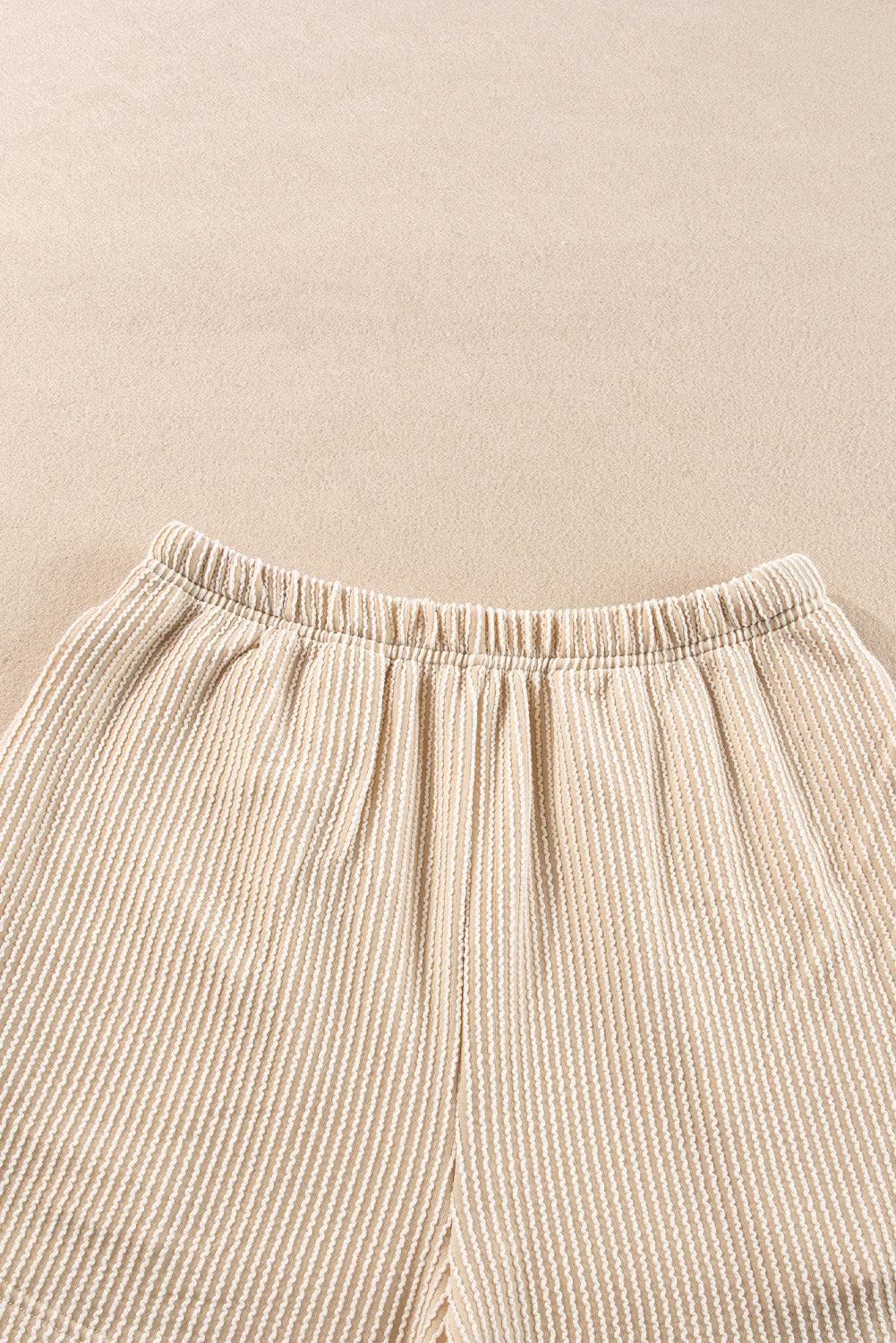 Parchment Corded Knit Long Sleeve Top and High Waist Shorts Set