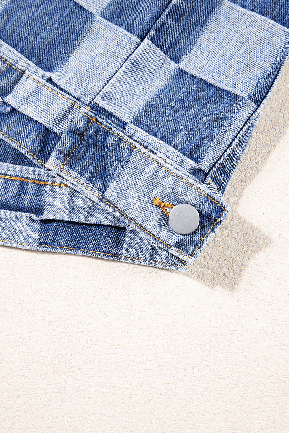 Light Blue Checkered Patchwork Button up Denim Jacket - Glimmer Road 