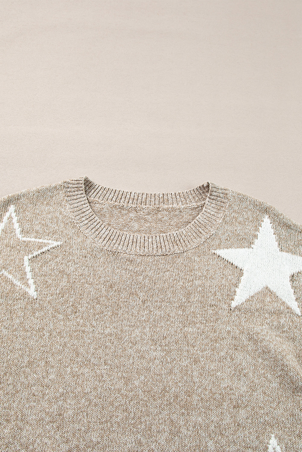 Khaki Star Pattern Drop Shoulder Sweater - Glimmer Road 