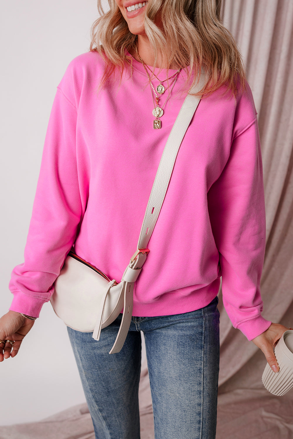 Smoke Green Solid Fleece Lined Drop Shoulder Terry Sweatshirt - Glimmer Road 