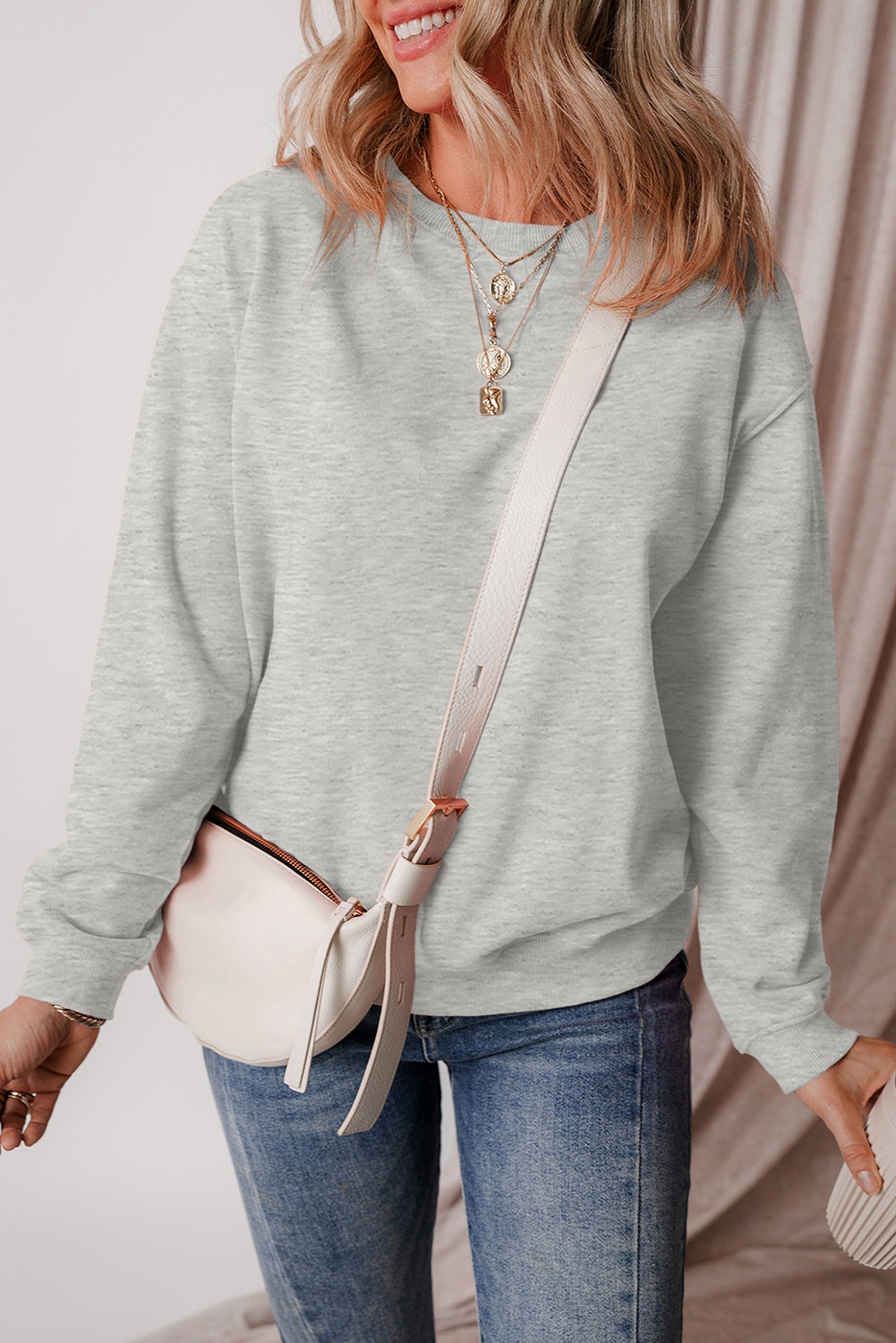Smoke Green Solid Fleece Lined Drop Shoulder Terry Sweatshirt - Glimmer Road 