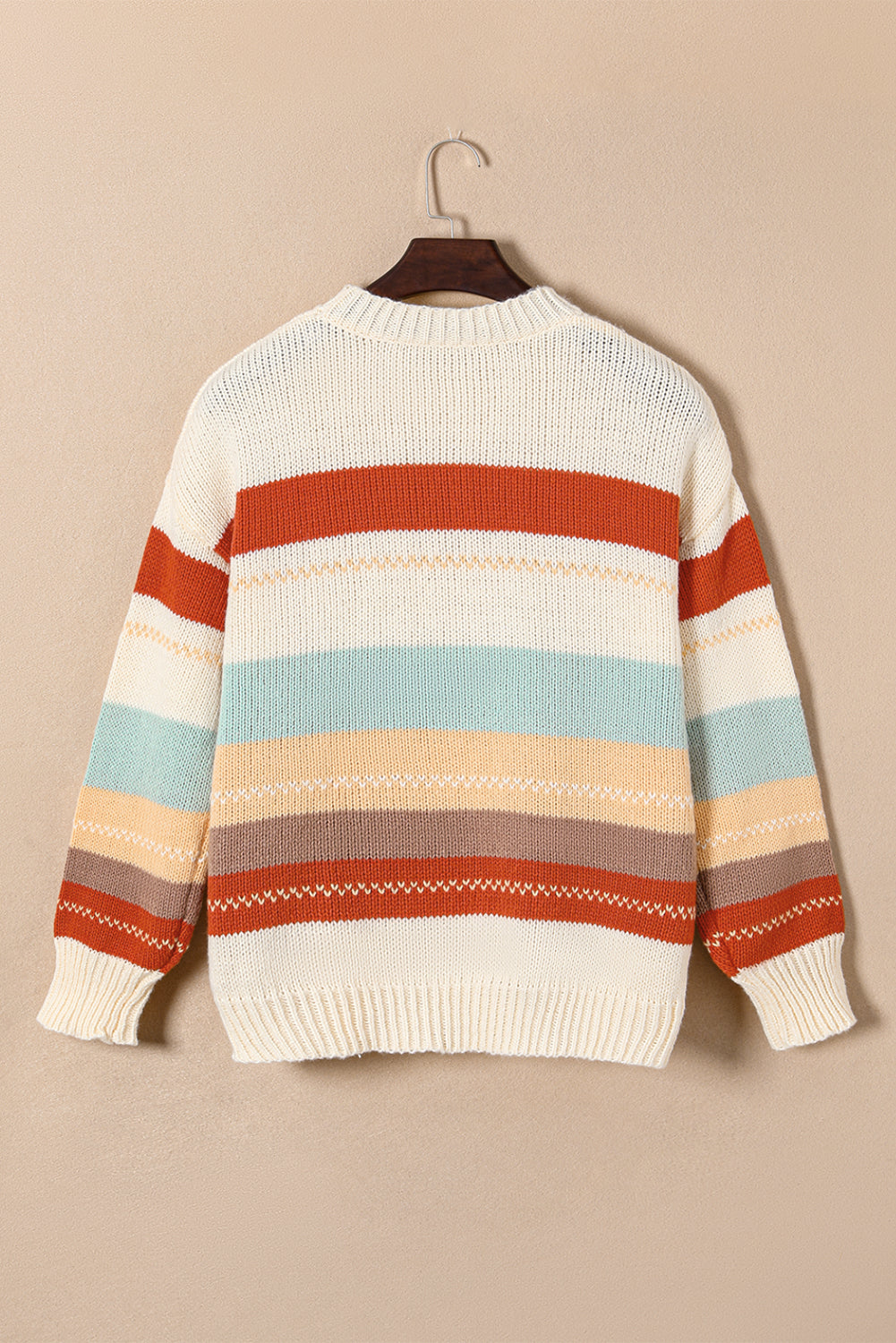 Crew Neck Drop-shoulder Striped Color Block Sweater - Glimmer Road 