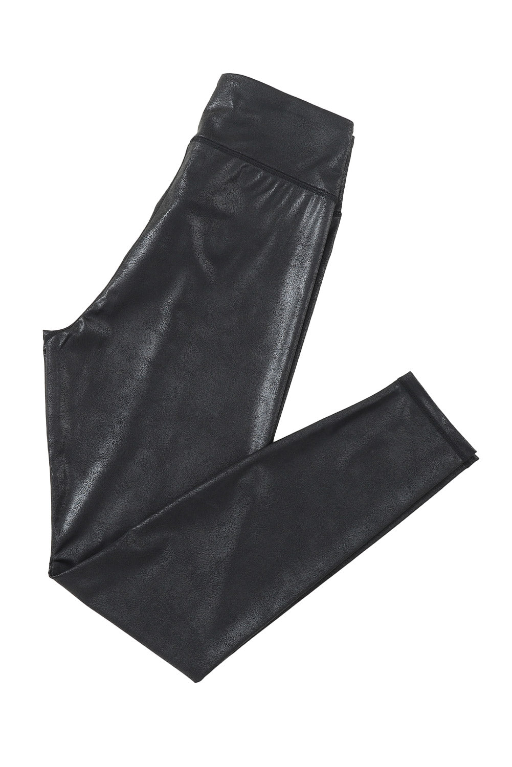 Black Crossed Dip Waist Sleek Leather Leggings - Glimmer Road 