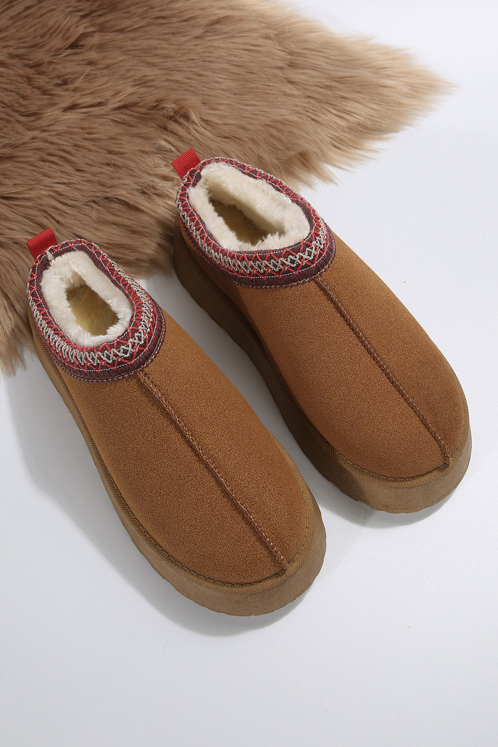 Chestnut Contrast Print Suede Plush Lined Snow Boots - Glimmer Road 