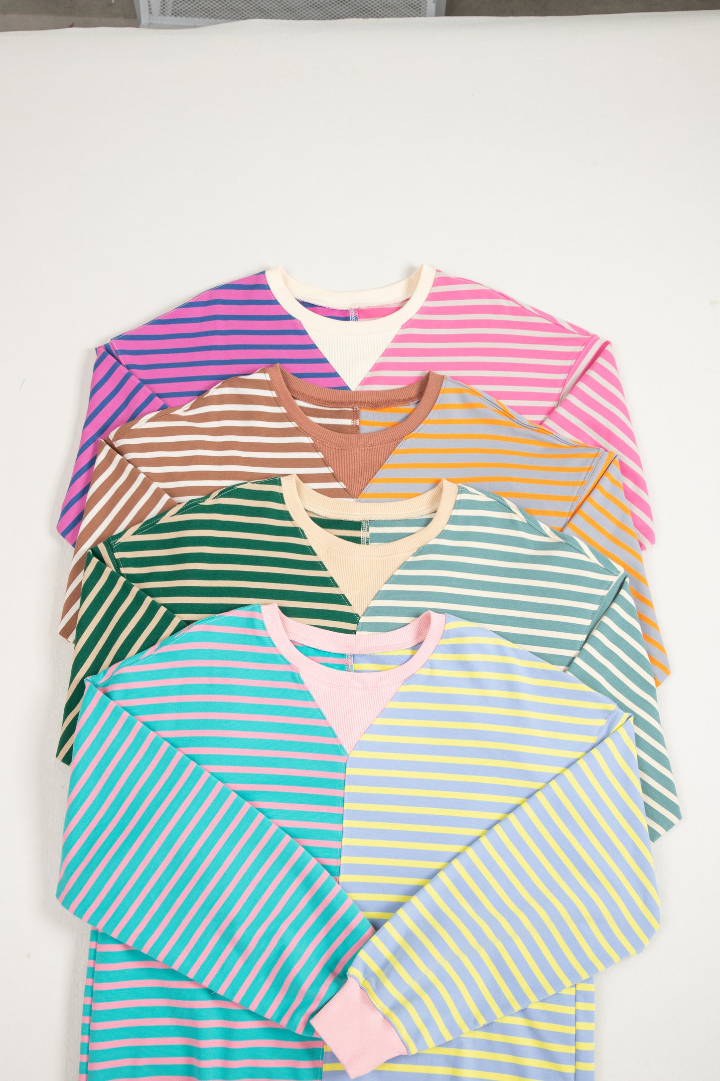 Green Stripe Casual Stripe Colorblock Drop Shoulder Oversize Sweatshirt