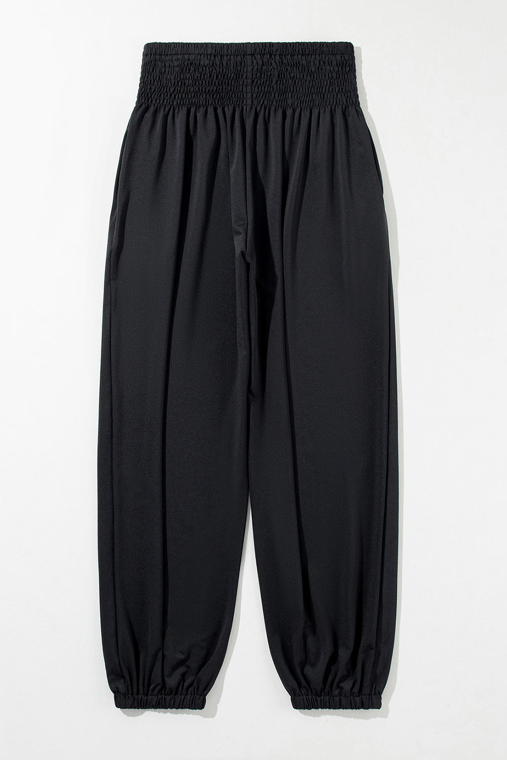 Black Smocked High Waist Joggers - Glimmer Road 