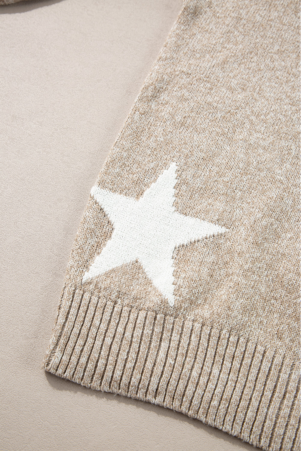 Khaki Star Pattern Drop Shoulder Sweater - Glimmer Road 