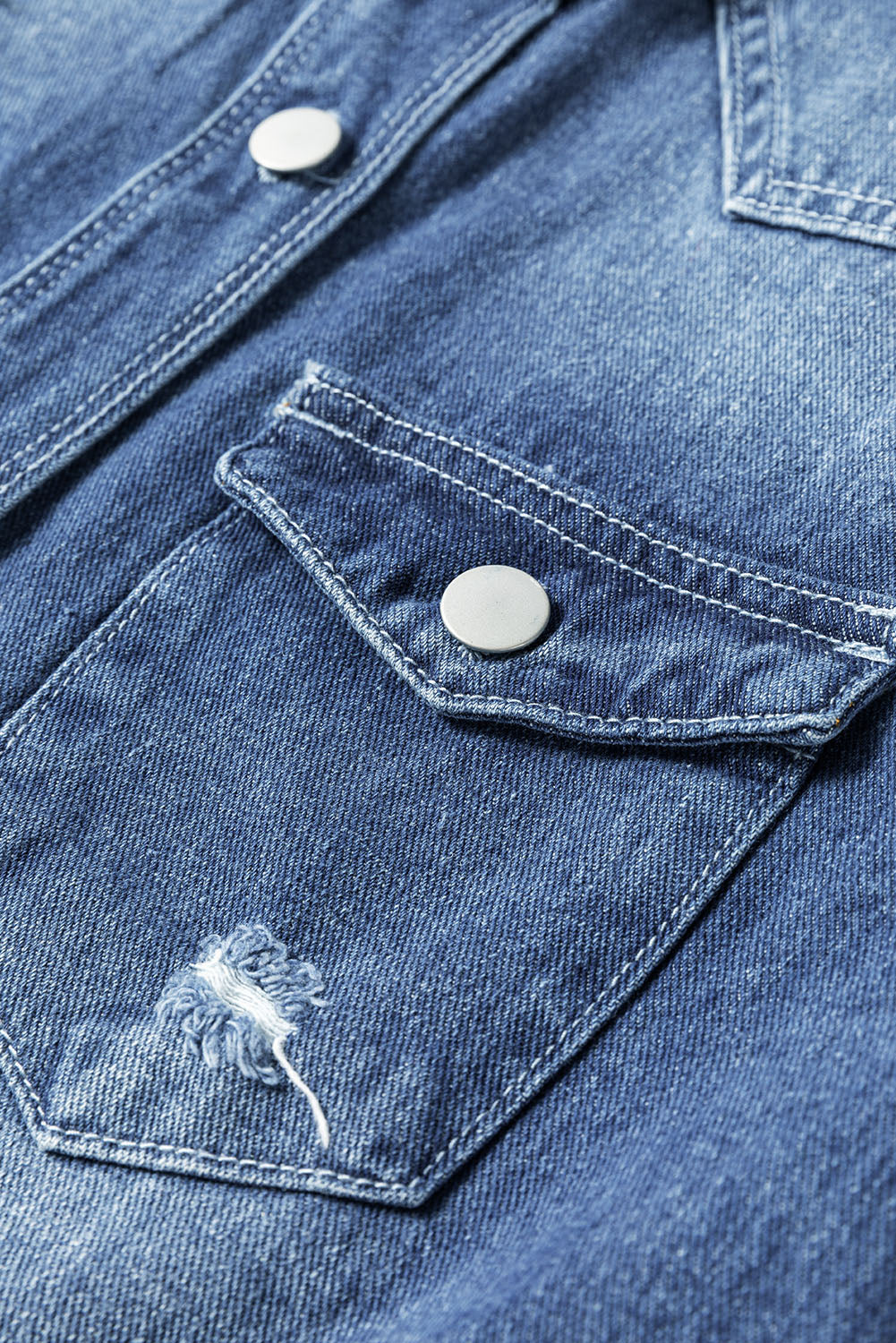 Sky Blue Mineral Wash Distressed Frayed Long Denim Jacket - Glimmer Road 