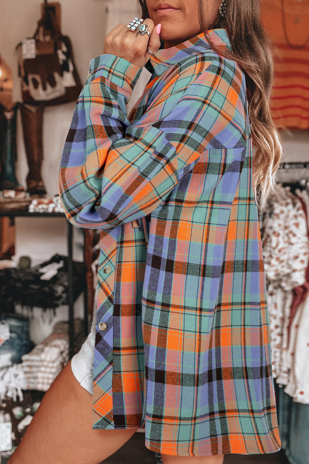 Orange Plaid Print Loose Vintage Shirt - Glimmer Road 