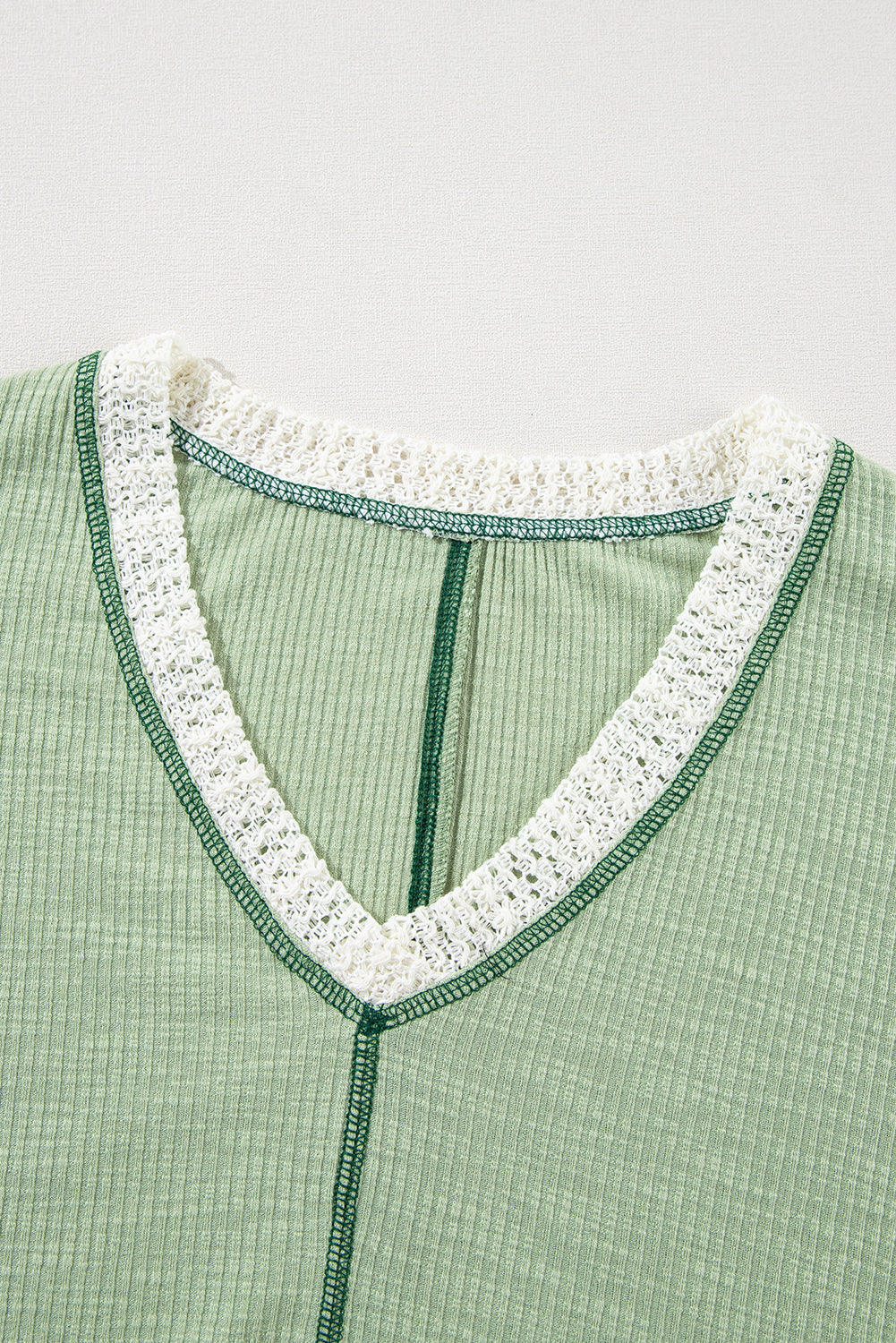 Grass Green Crochet Detail Exposed Seam High Low Loose Top - Glimmer Road 