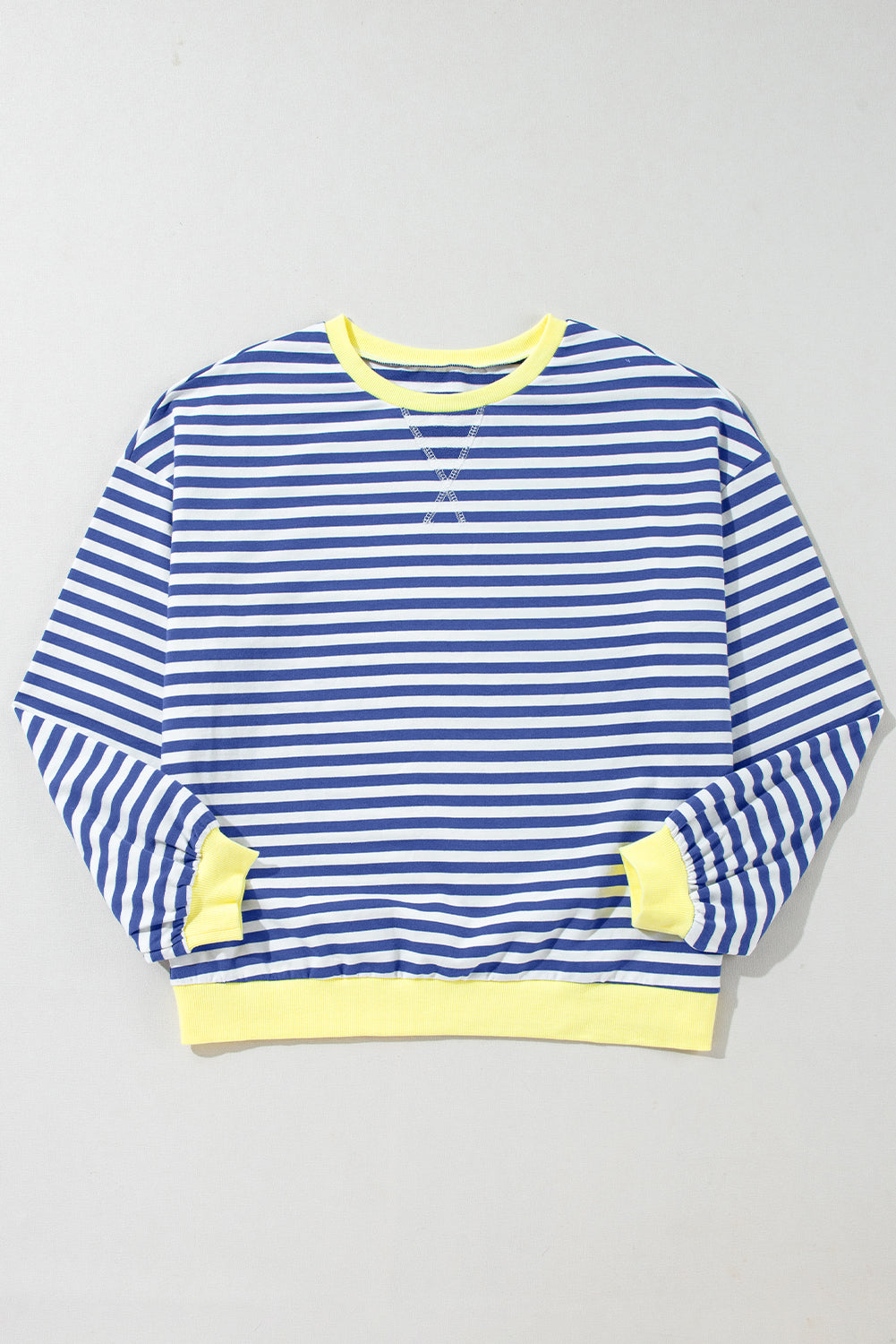 Blue Stripe Oversized Contrast Trim Pullover Sweatshirt - Glimmer Road 