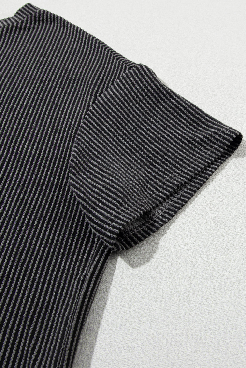 Carbon Grey Ribbed Textured Knit Loose Fit Tee and Shorts Set - Glimmer Road 