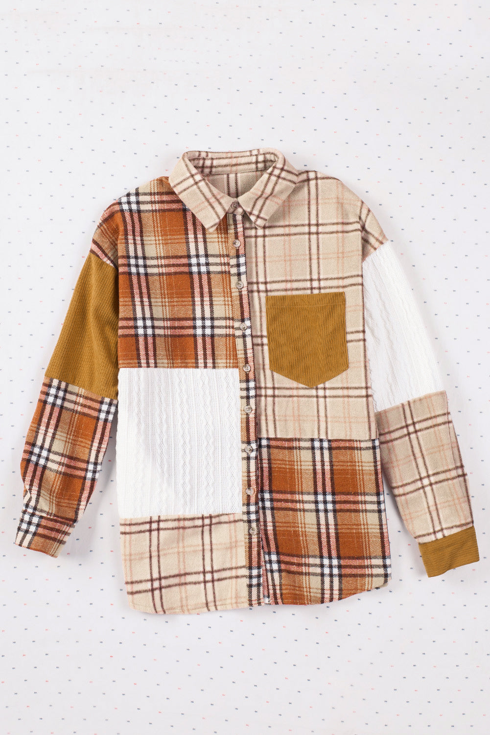 Orange Plaid Color Block Patchwork Shirt Jacket with Pocket - Glimmer Road 