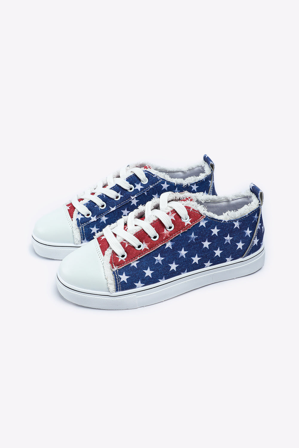 Multicolor American Flag Stars Printed Frayed Detail Lace-up Shoes - Glimmer Road 