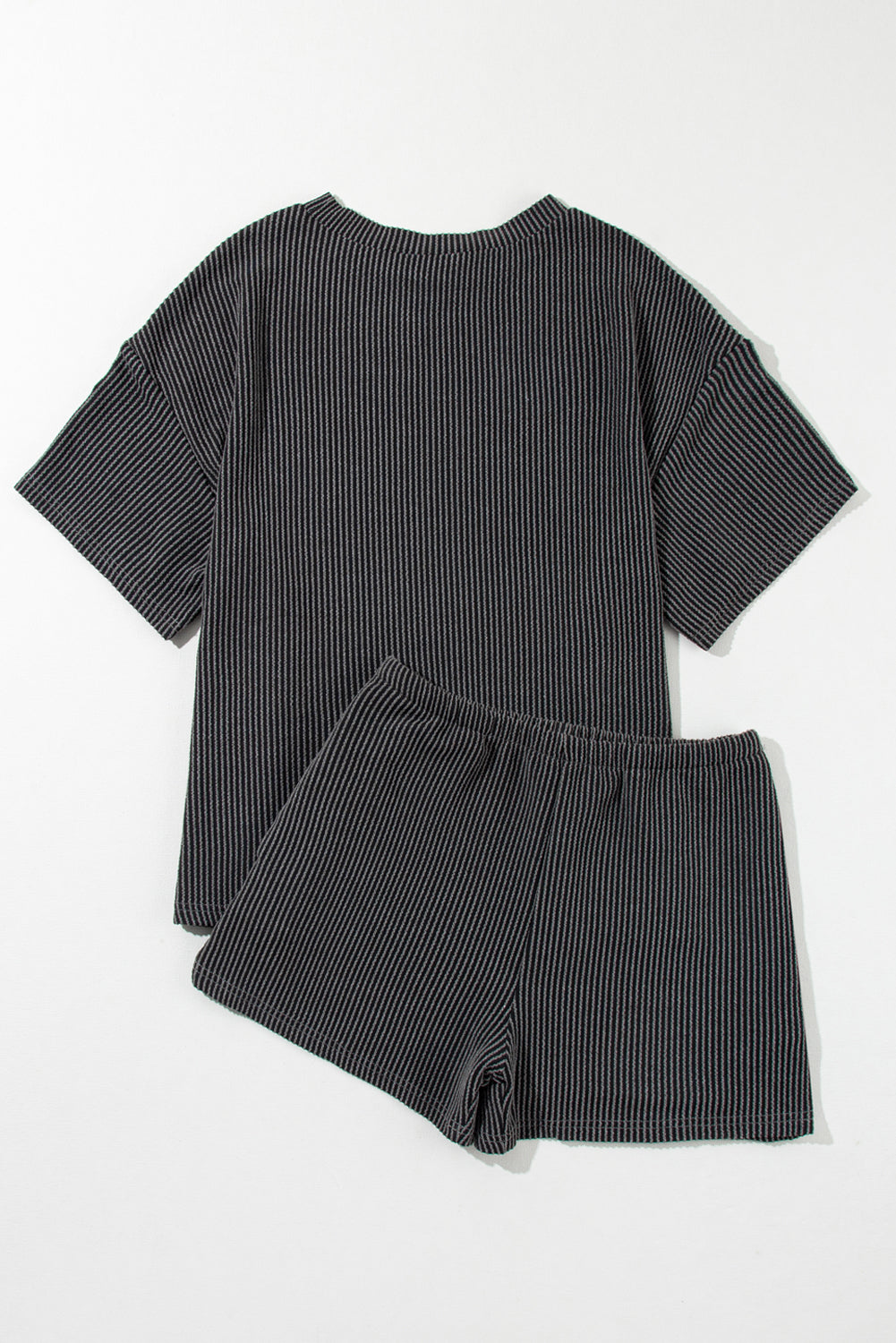 Carbon Grey Ribbed Textured Knit Loose Fit Tee and Shorts Set - Glimmer Road 