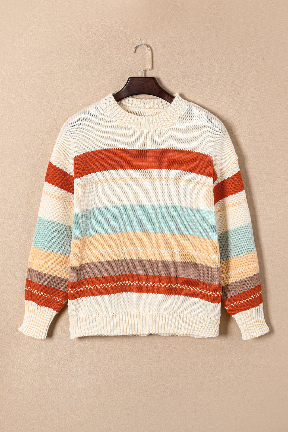 Crew Neck Drop-shoulder Striped Color Block Sweater - Glimmer Road 