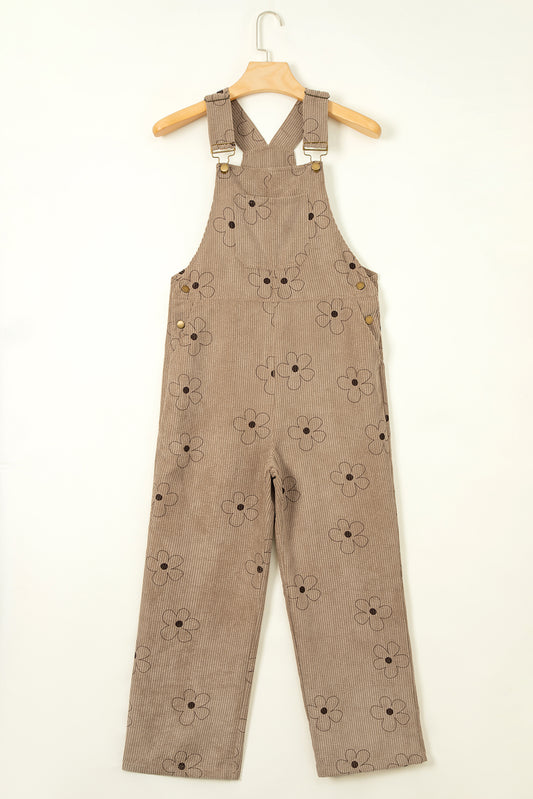 Khaki Flower Print Corduroy Overalls - Glimmer Road 