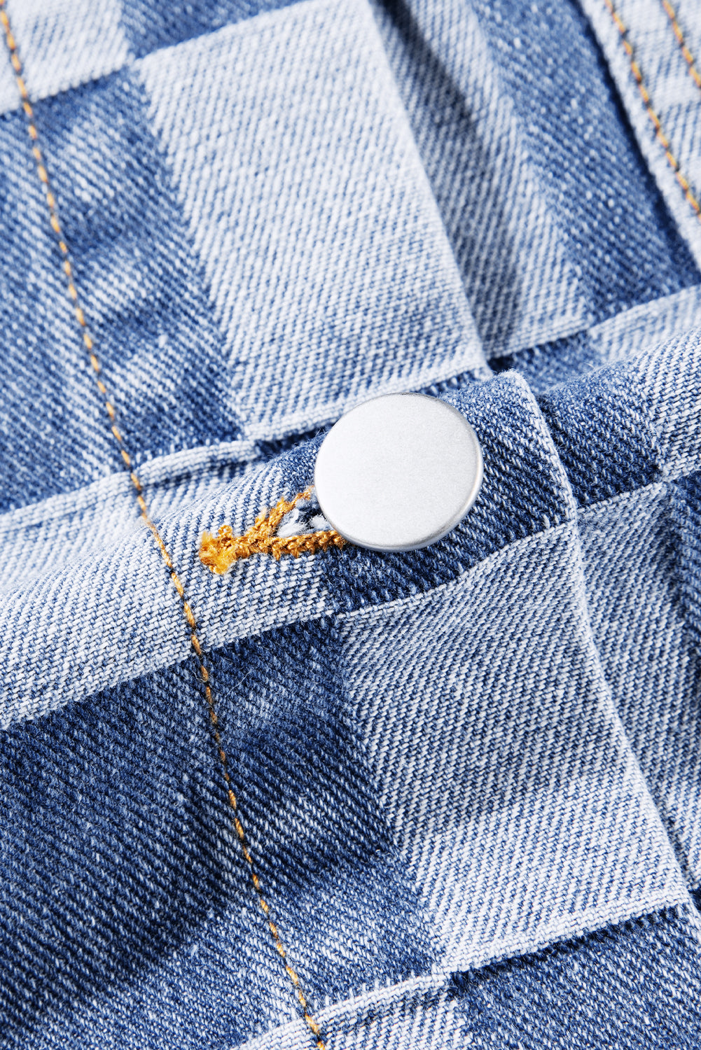 Light Blue Checkered Patchwork Button up Denim Jacket - Glimmer Road 