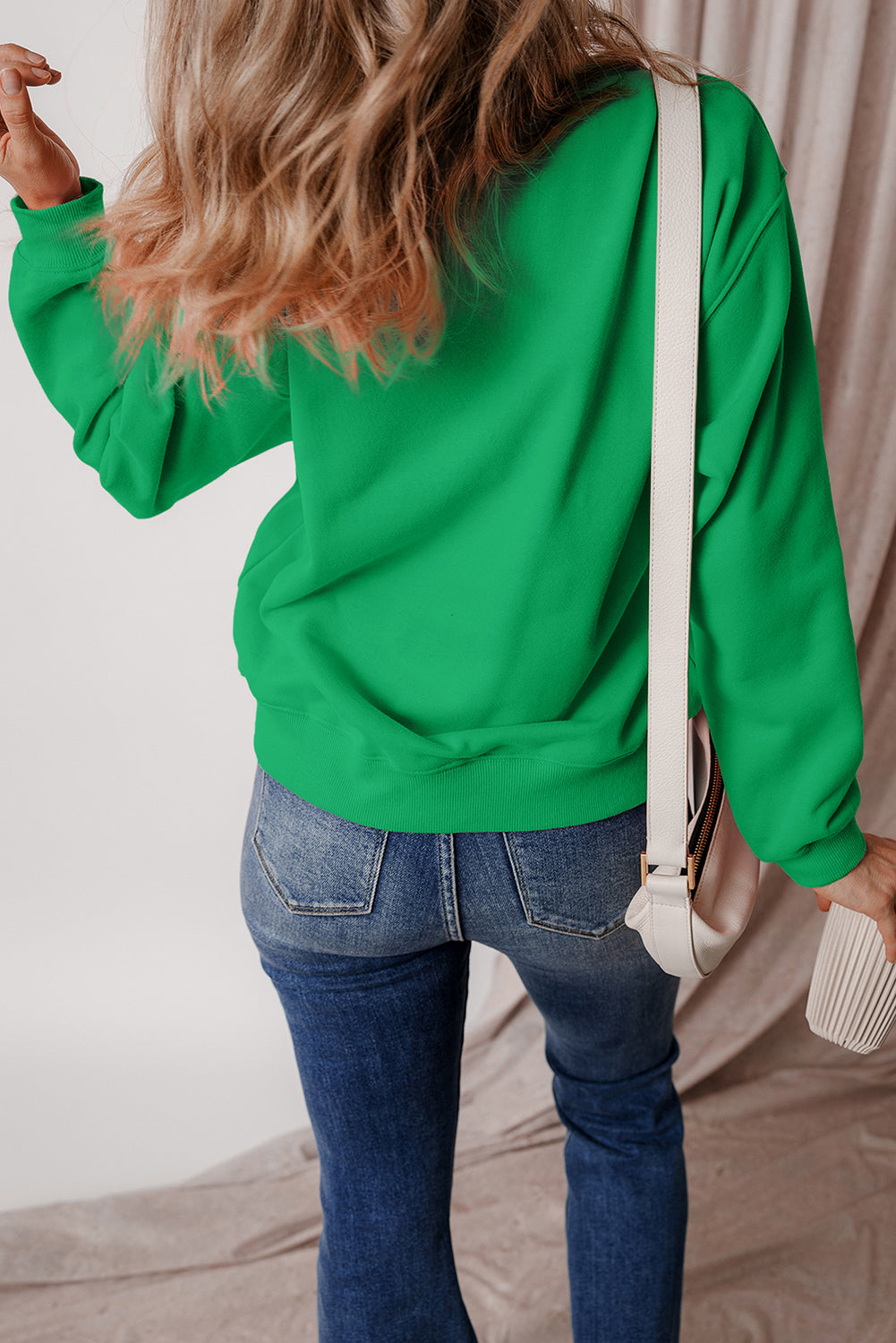 Smoke Green Solid Fleece Lined Drop Shoulder Terry Sweatshirt - Glimmer Road 