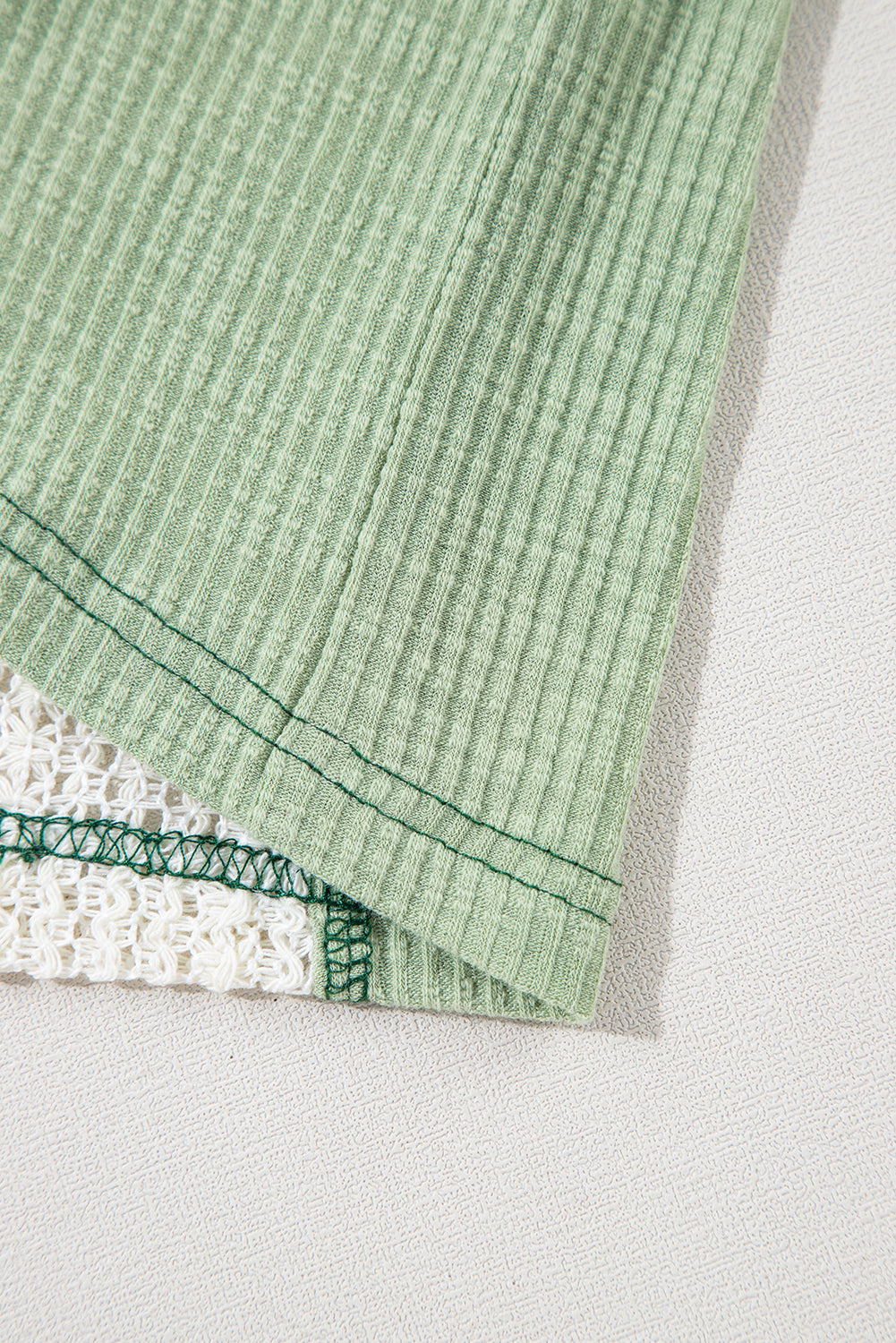 Grass Green Crochet Detail Exposed Seam High Low Loose Top - Glimmer Road 